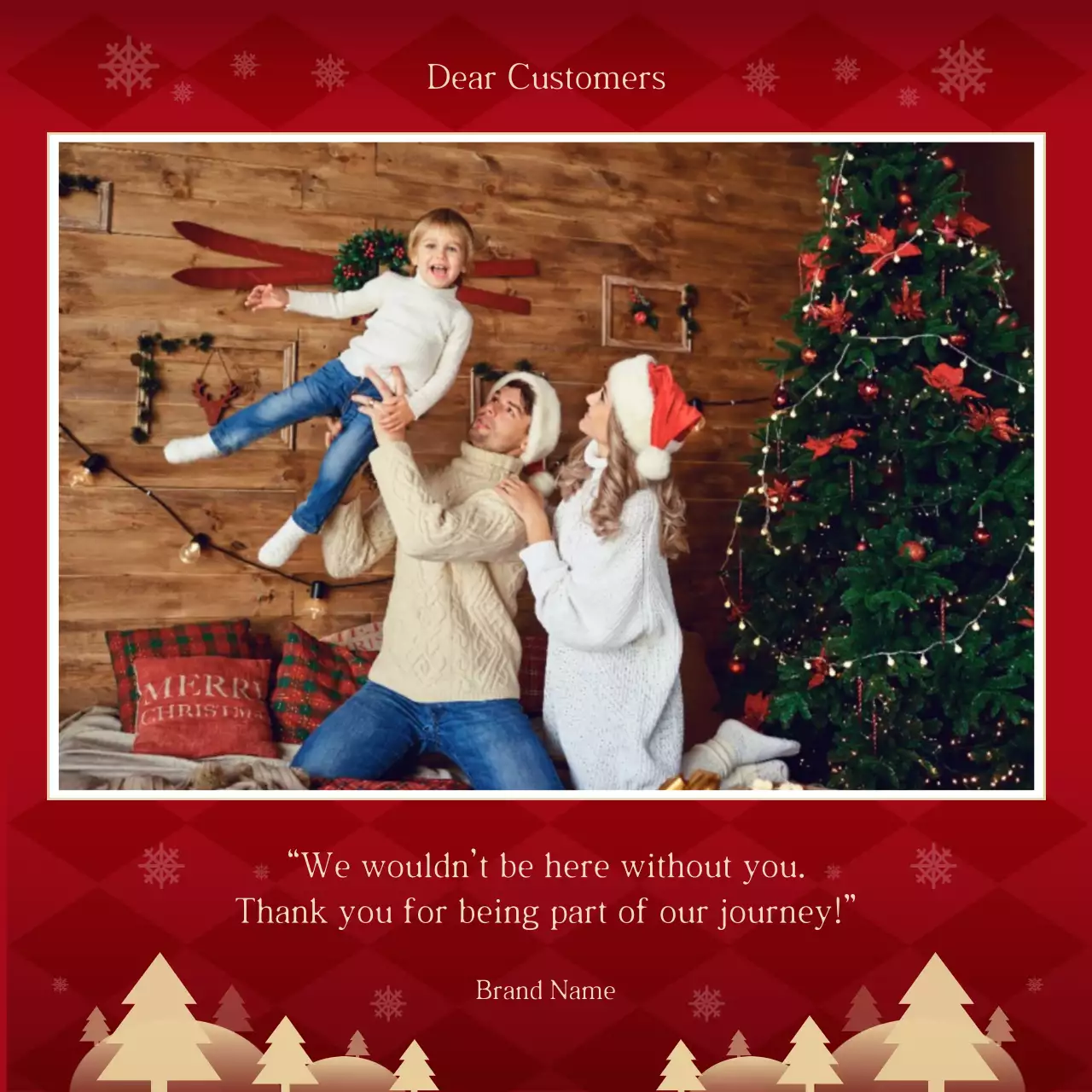 Red and Beige Classic Illustrative Christmas Greeting Social Media Square