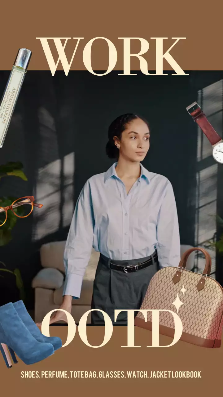 갈색배경의 감성적인 출근룩 OOTD 광고