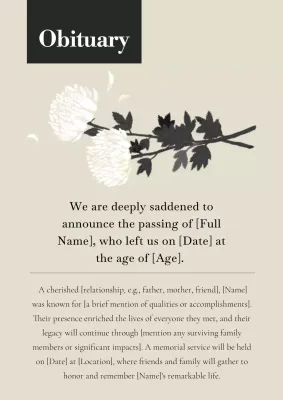 Beige Elegant Obituary Announcement