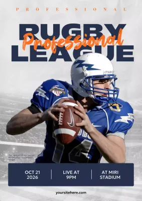 Blue Professional Rugby Promotion Poster