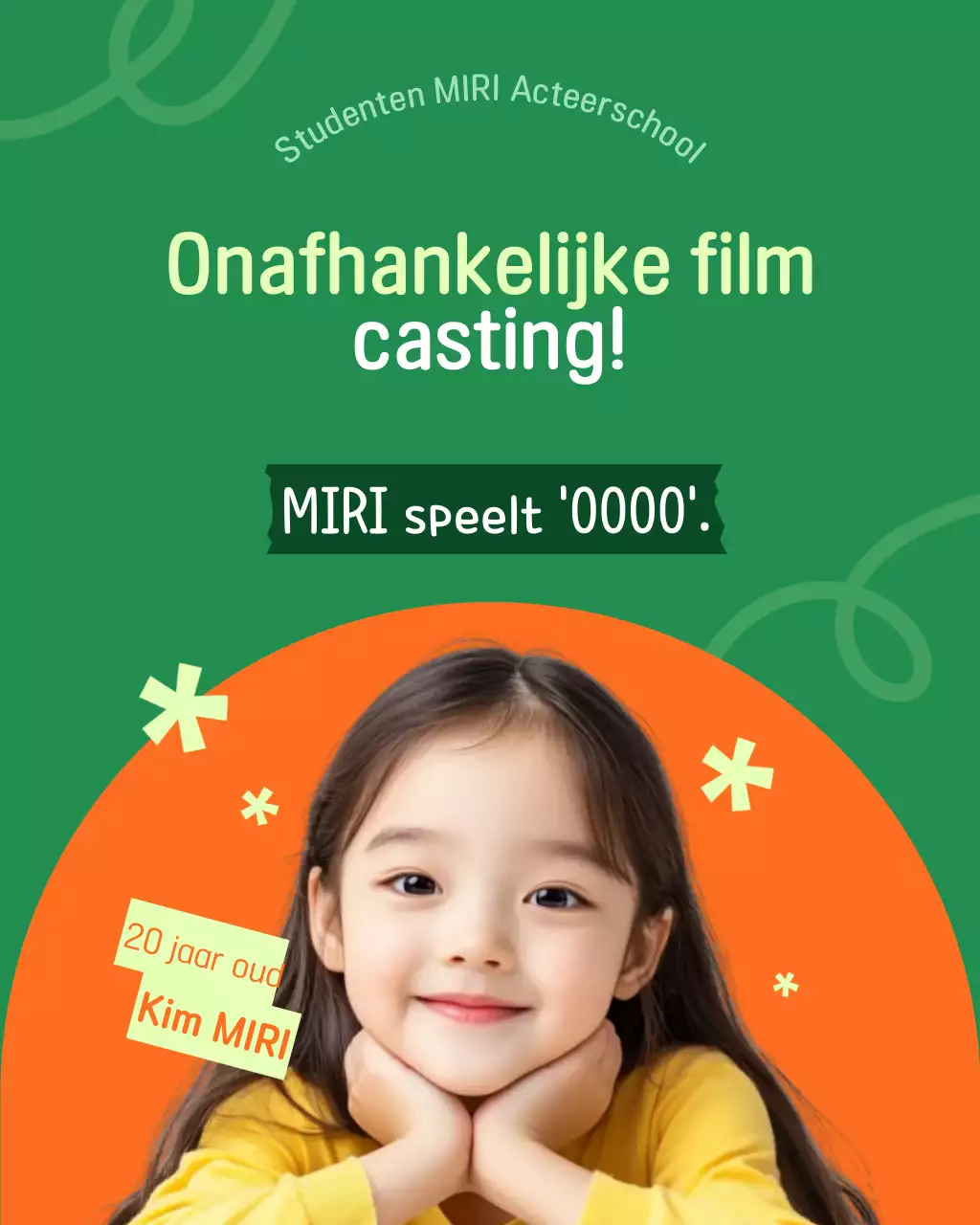 Castingpromotie voor Groene Eenvoudige Kindacteur