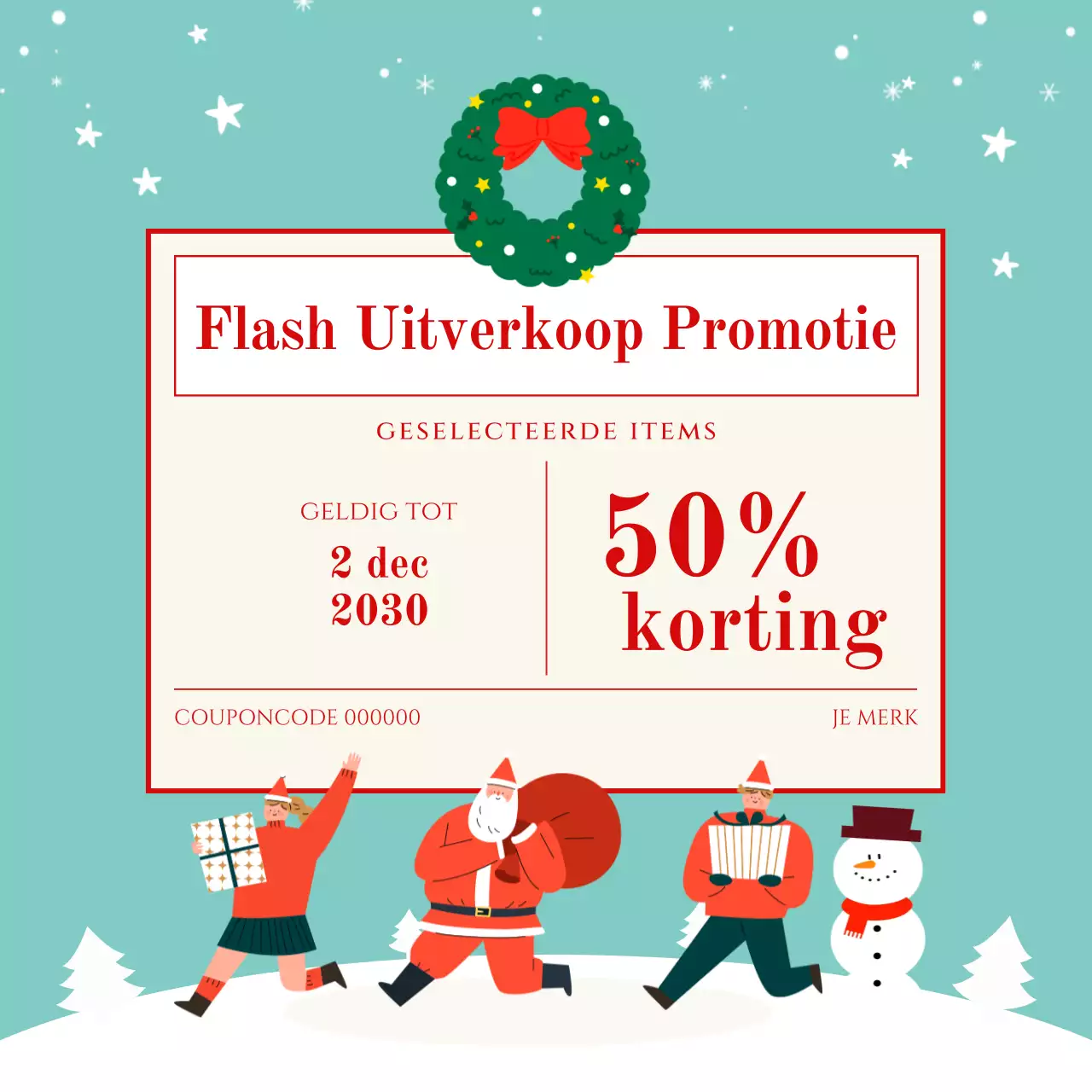 Groene feestelijke uitverkoop promotiepost