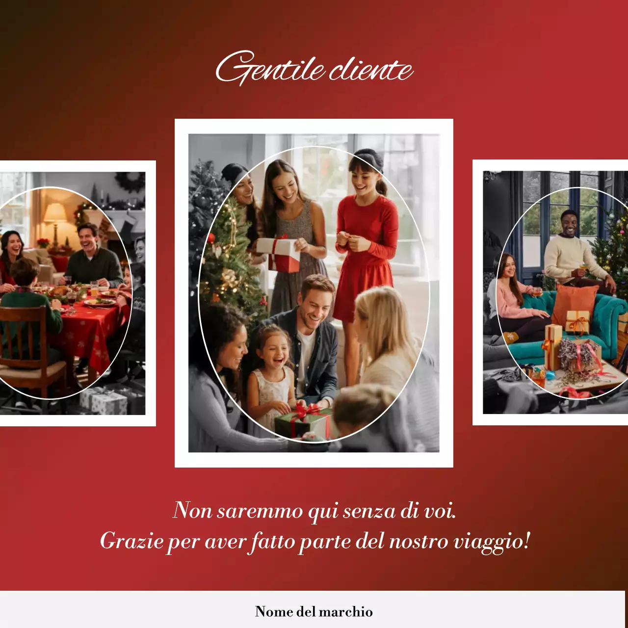 Quadrato dei social media con auguri di Natale classici e moderni in rosso e bianco