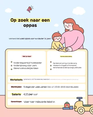 Een leuke babysitter in hemelsblauw zoekt personeel voor u.