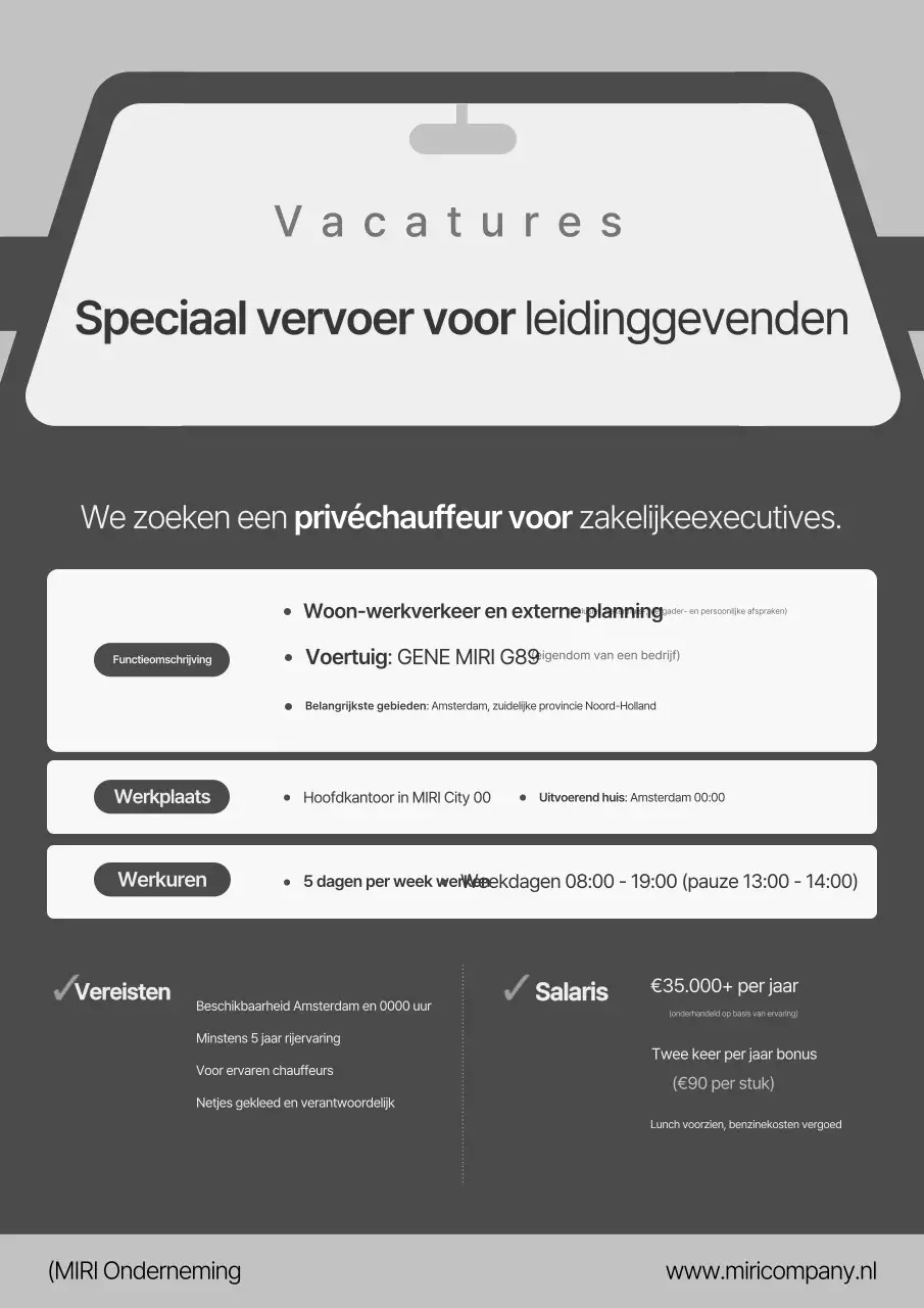 Wervingsbericht voor een net en overzichtelijk grijs performance artikel