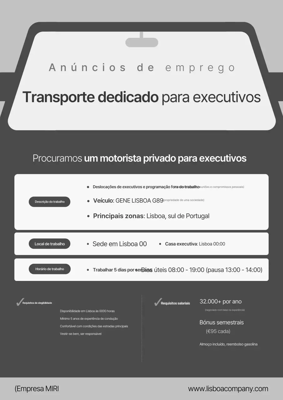 Anúncio de recrutamento para um artigo de desempenho cinza, elegante e impecável.