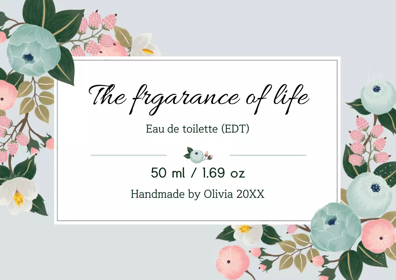 Grey Floral Perfume Label Poster