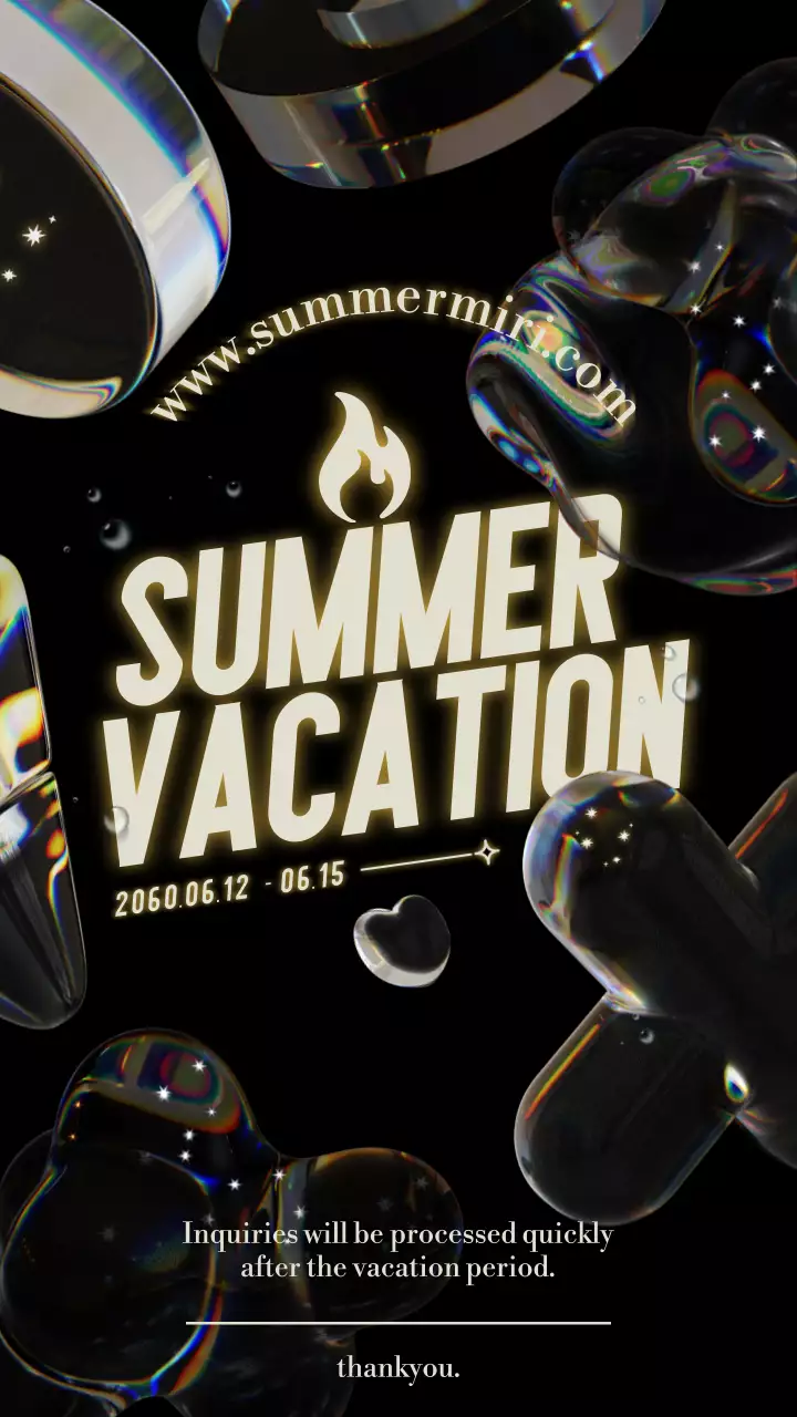 검은 바탕에 투명한 3d 디자인이 있는 휴가 공지