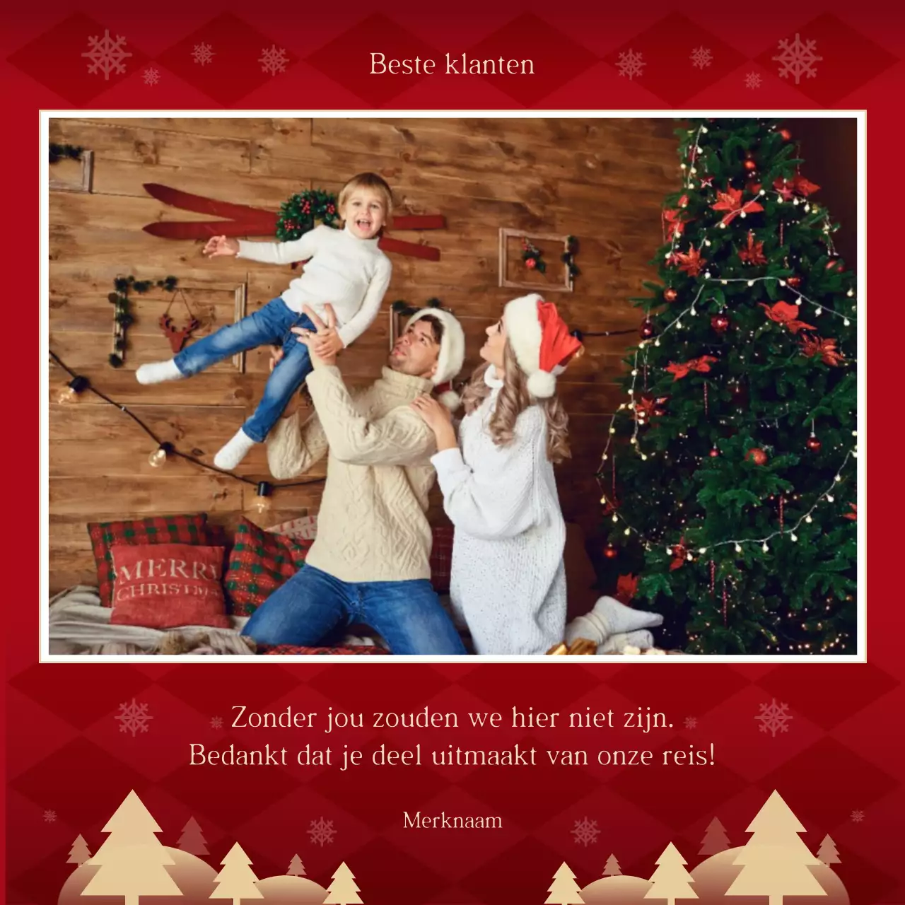 Rood en beige klassieke illustratieve kerstgroet sociale media vierkant