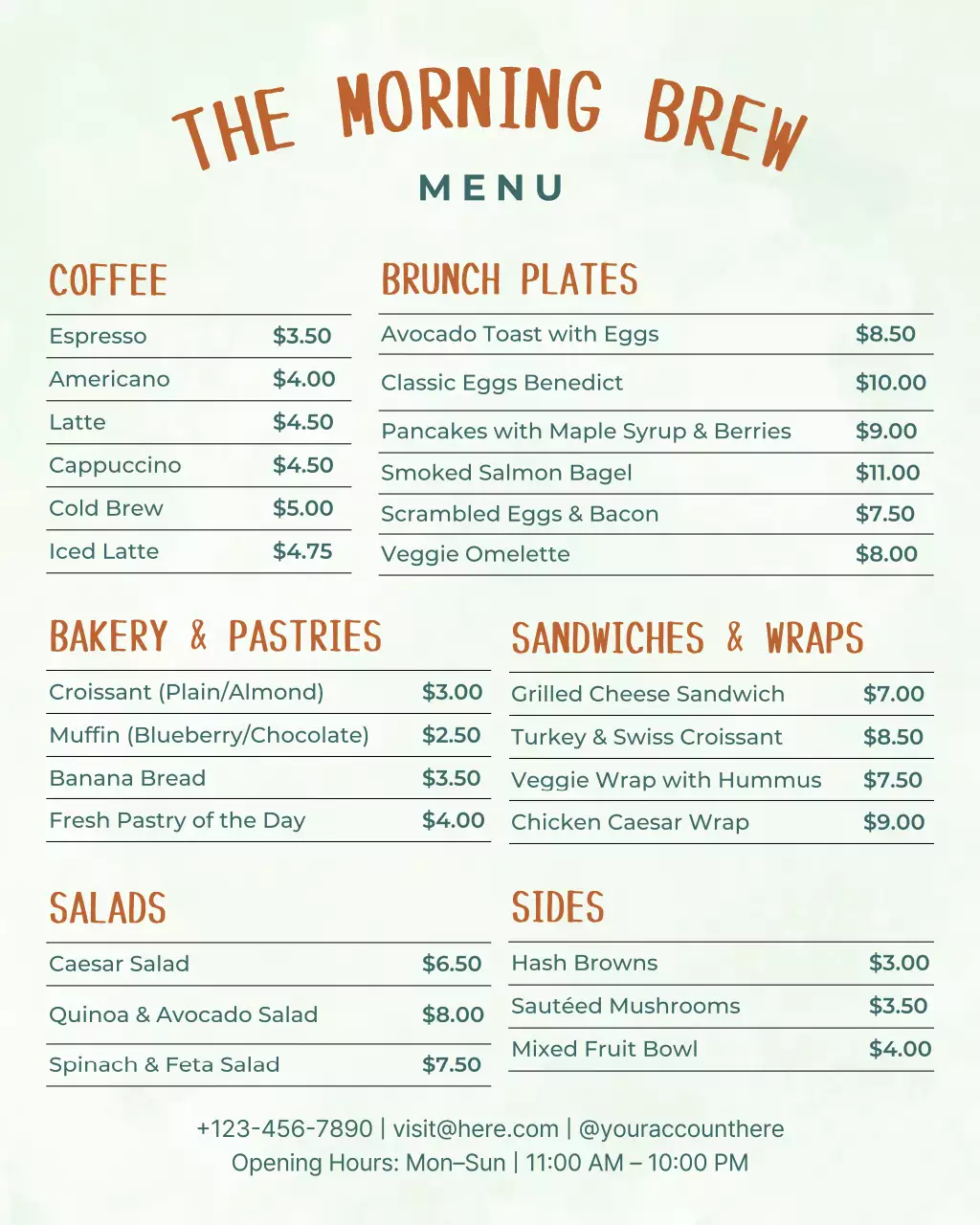 Mint Modern Cafe Menu Instagram Post