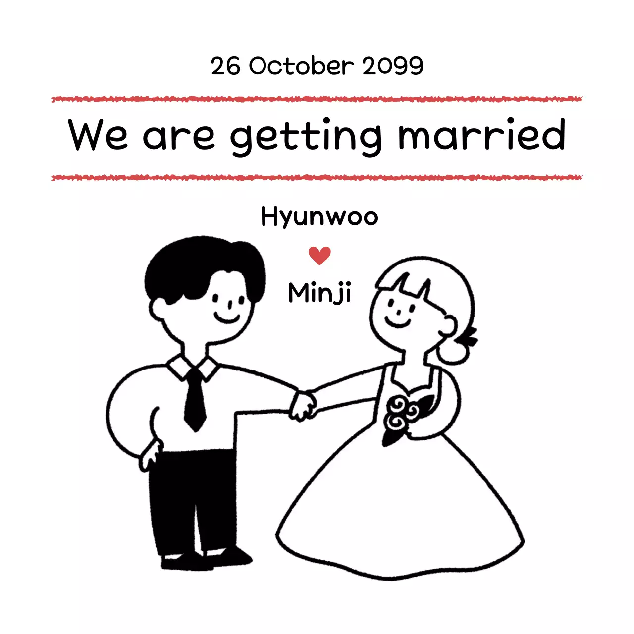 흑백 심플 결혼 초대장