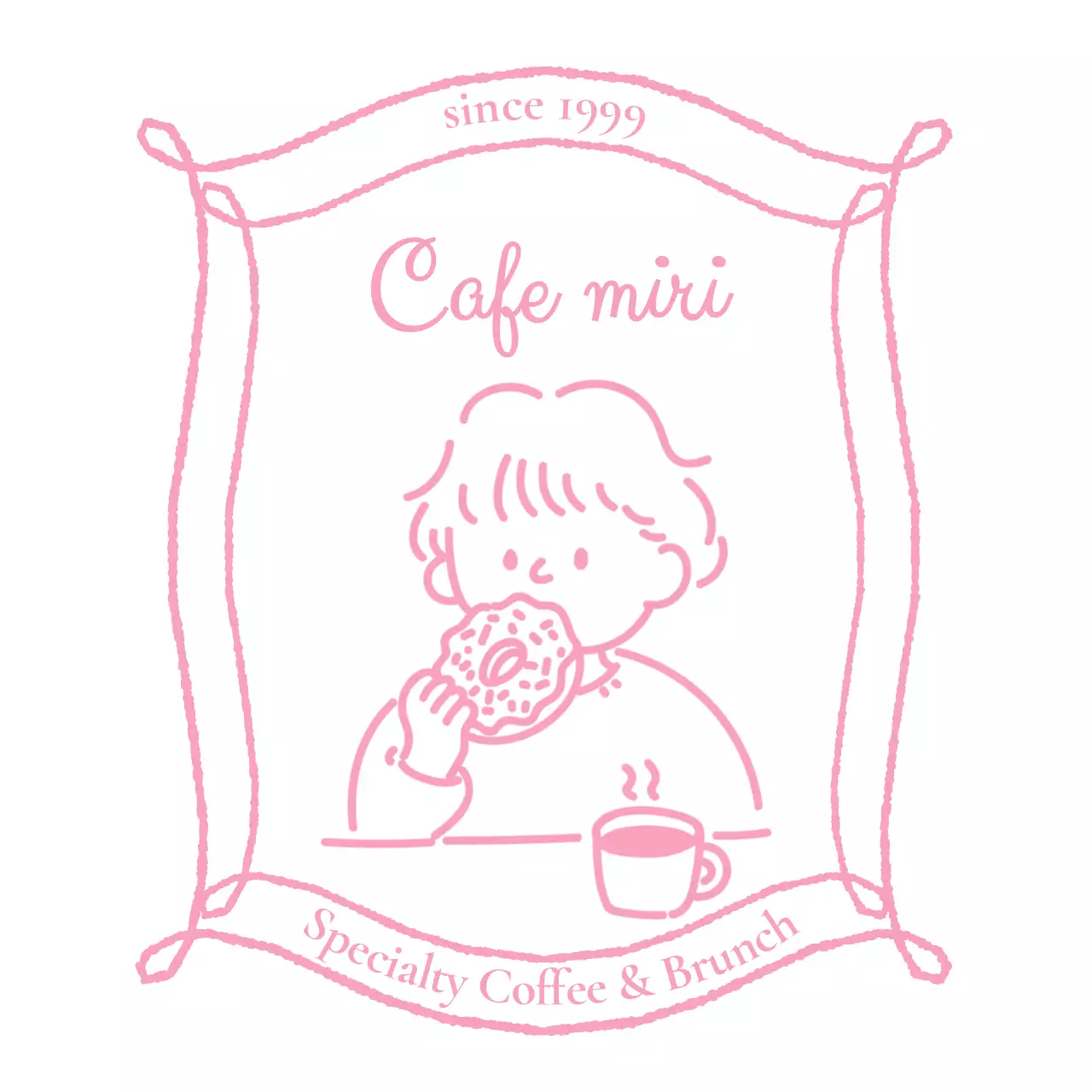 ピンク シンプル カフェ プラカップ シンボルロゴ