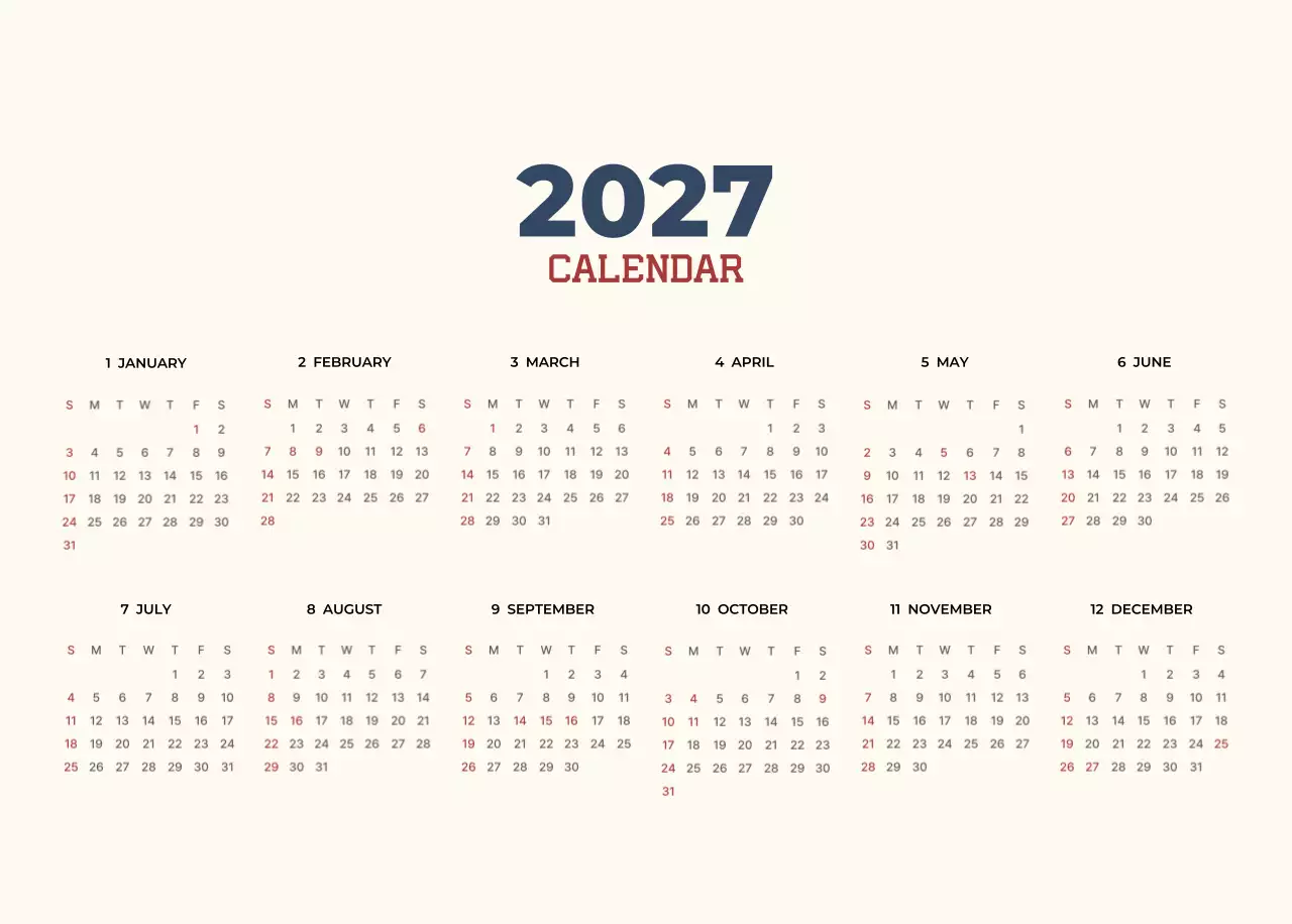 흰색 심플 새해 캘린더