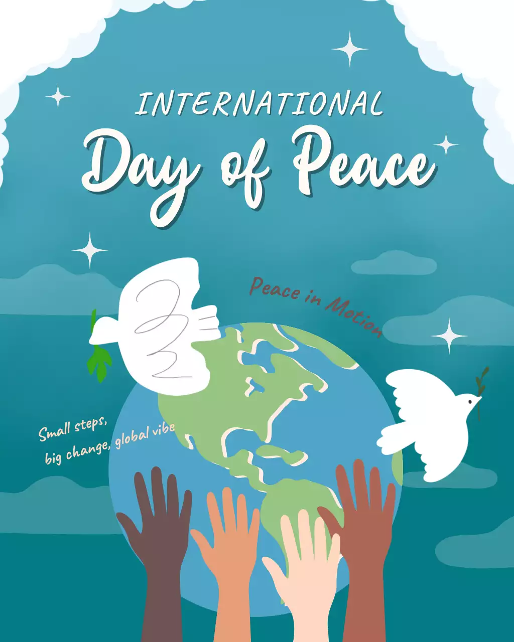Blue and White Illustrative International Peace Day Instagram Post