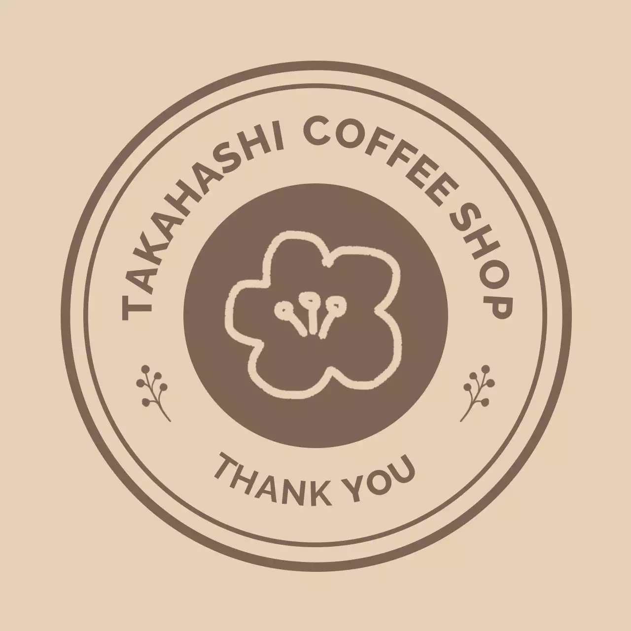 ベージュ シンプル コーヒーショップ シール イラストテキスト