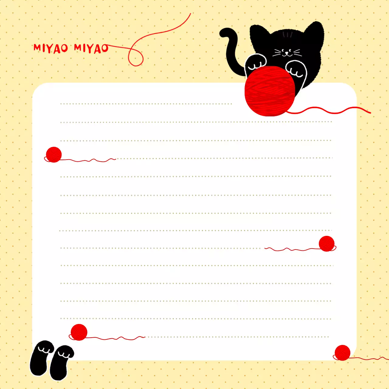 연노랑 배경의 검정색 귀여운 고양이 메세지