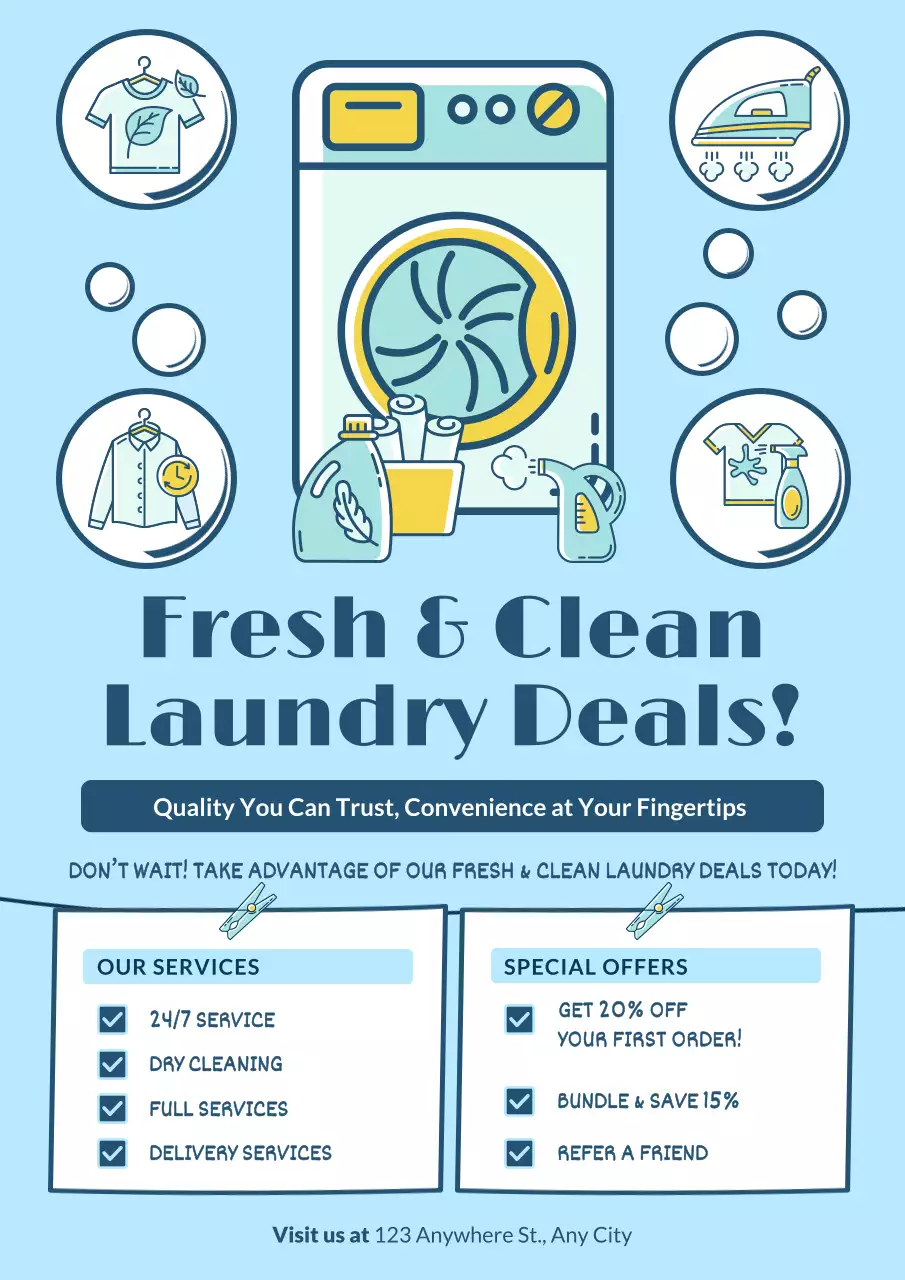 Blue Modern Laundry Promotion Poster