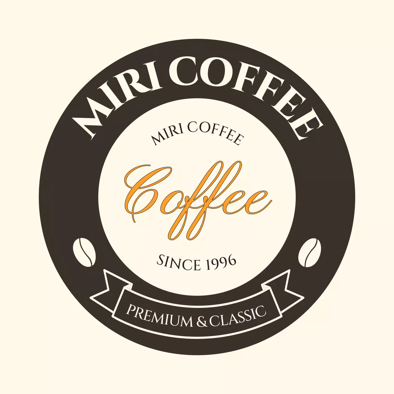 ベージュ クラシック コーヒー ロゴ テキスト