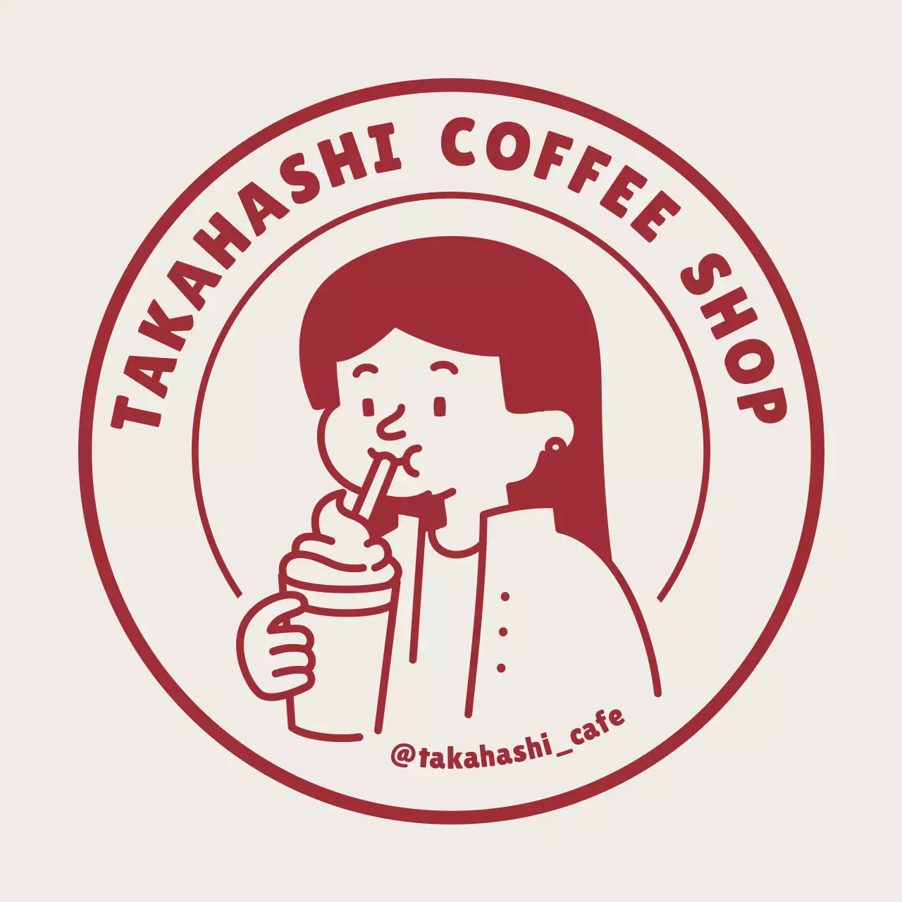 赤 シンプル カフェ ステッカー キャラクター