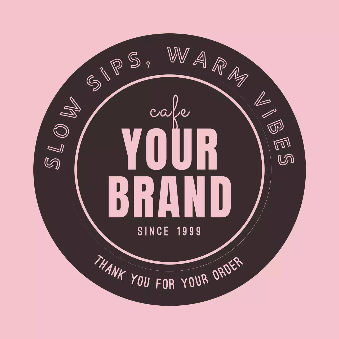 ピンク シンプル カフェ ステッカー テキスト