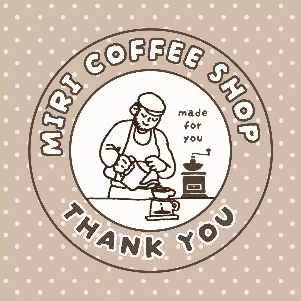 ベージュ レトロ コーヒー シール キャラクター