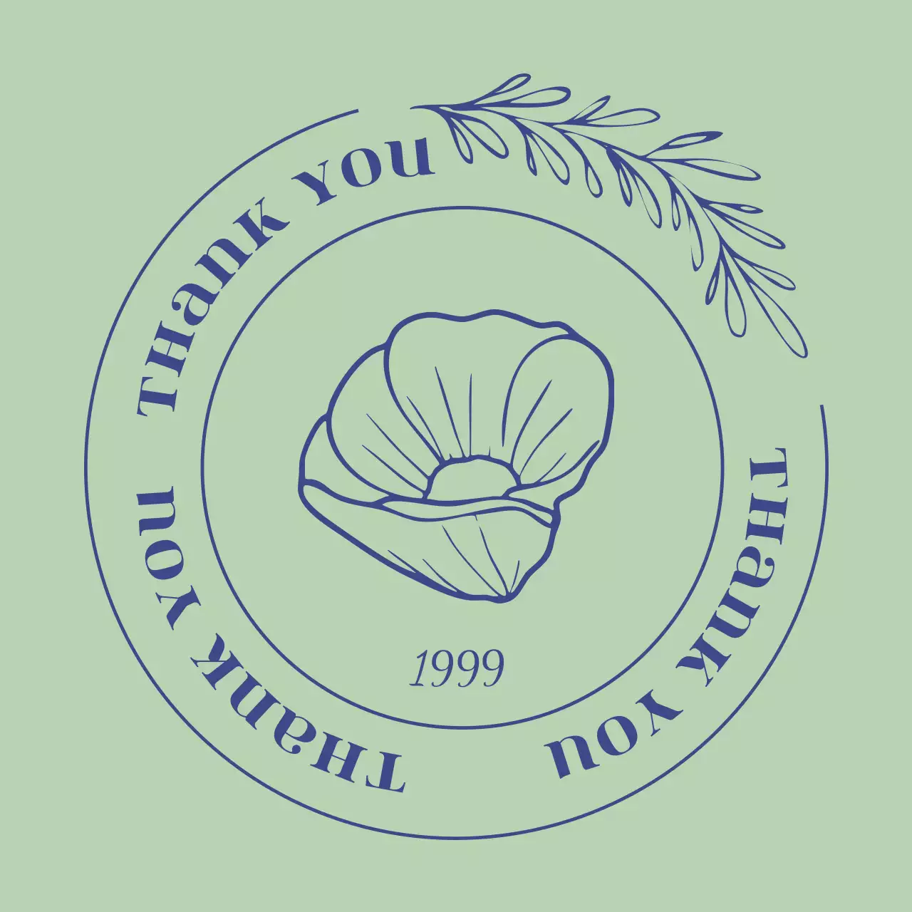 青 シンプル 感謝 シール イラストテキスト