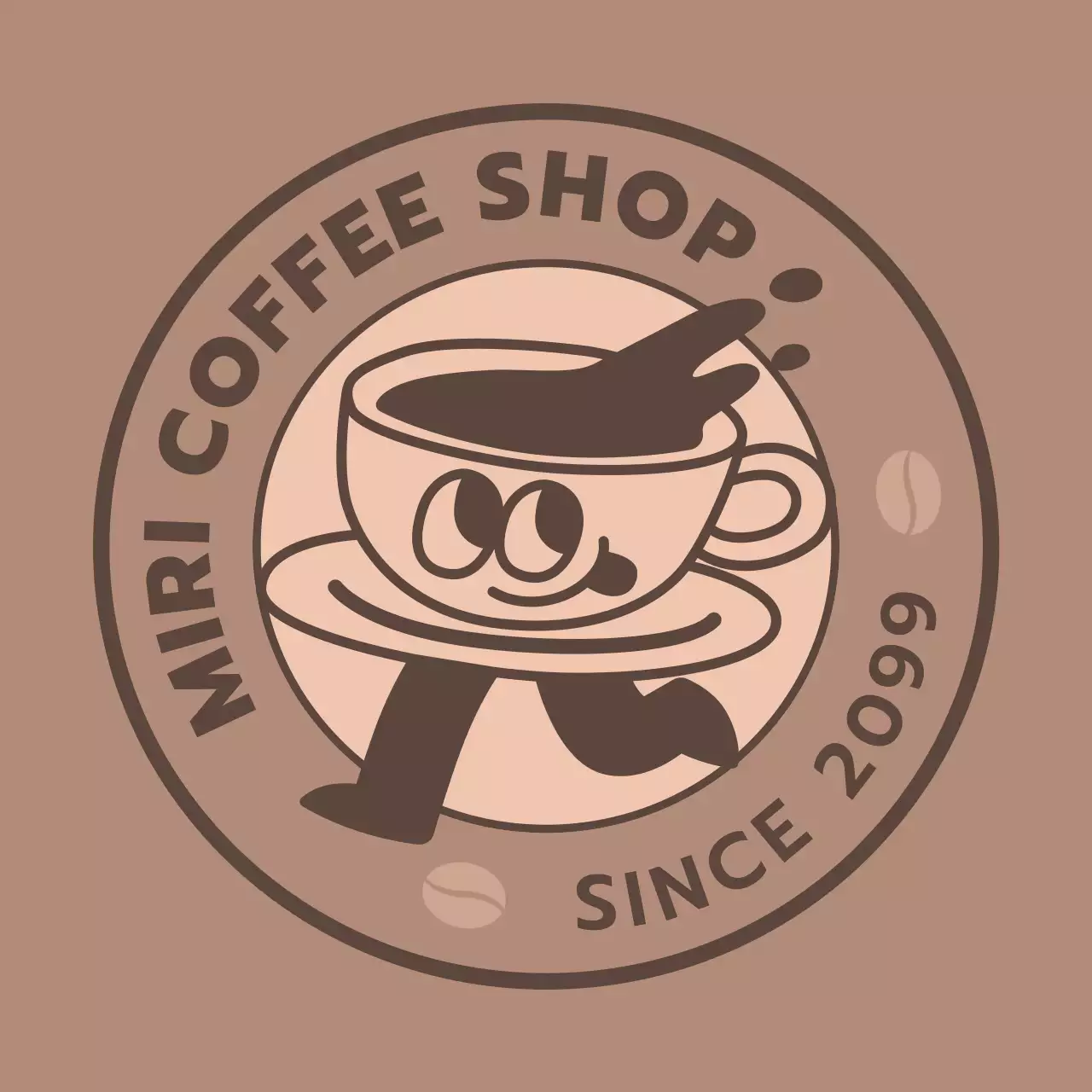 茶色 シンプル カフェ ロゴ キャラクター