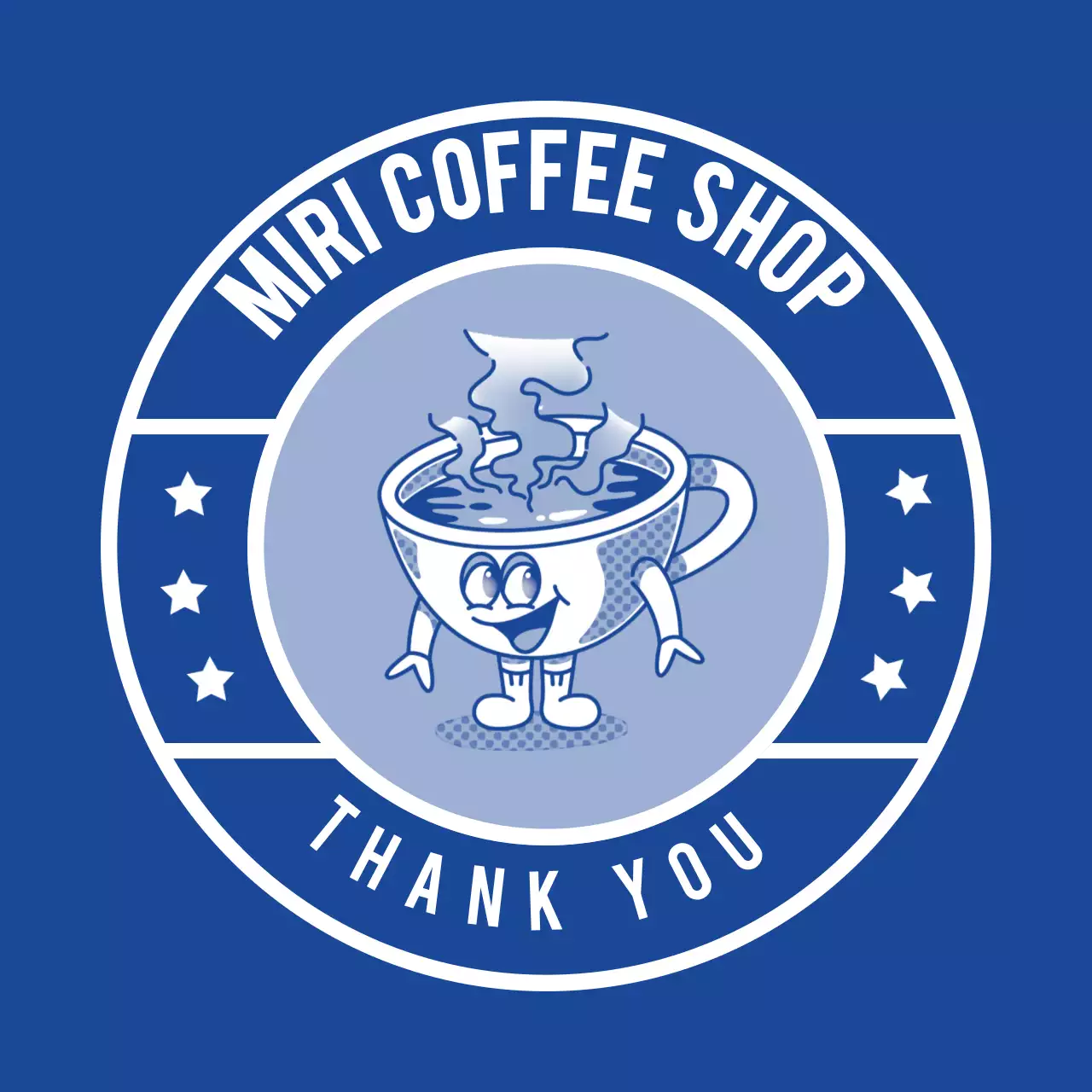 青 シンプル コーヒー シール キャラクター