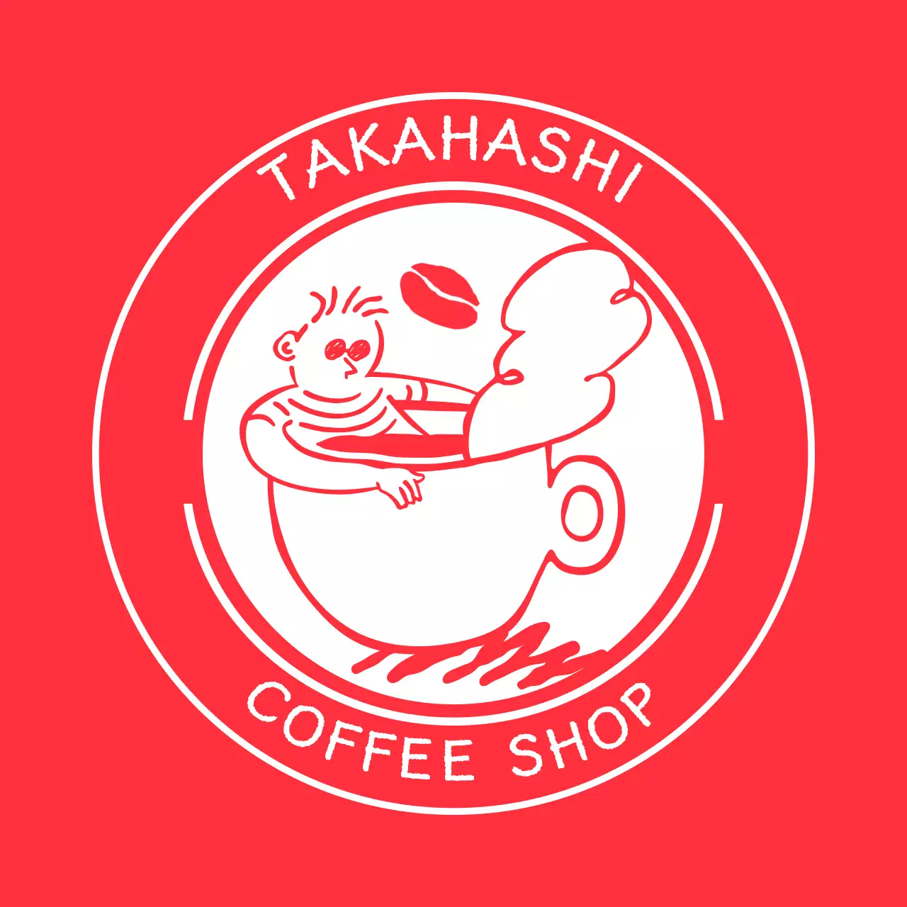 赤 シンプル コーヒー ロゴ イラストテキスト