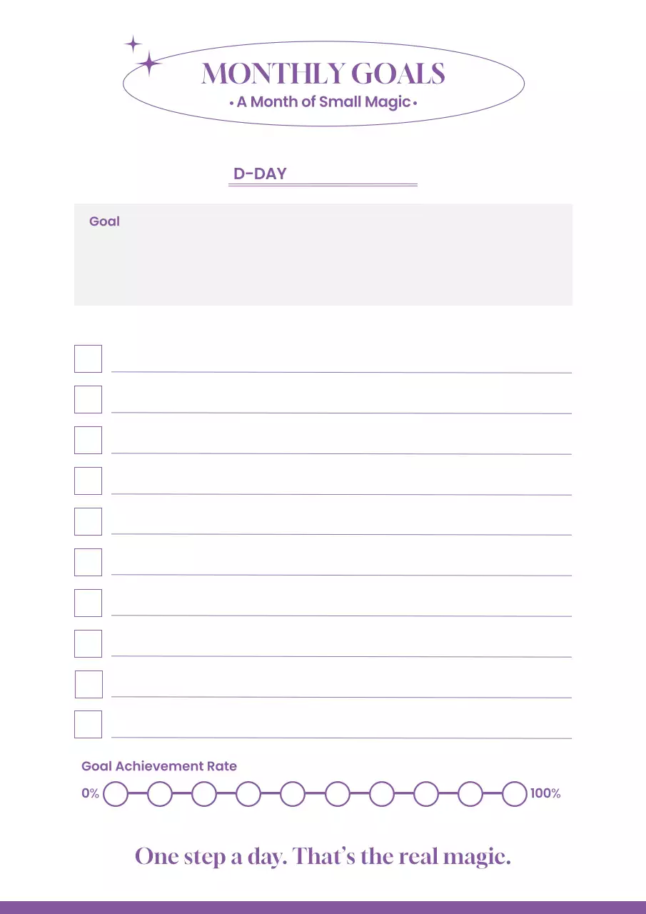 Purple minimalist monthly goals planner