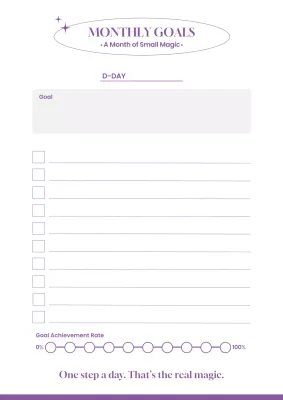 Purple minimalist monthly goals planner