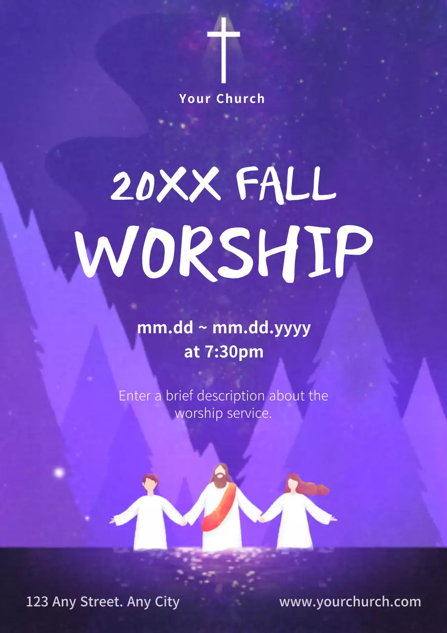 Purple Aesthetic Worship Announcement Poster