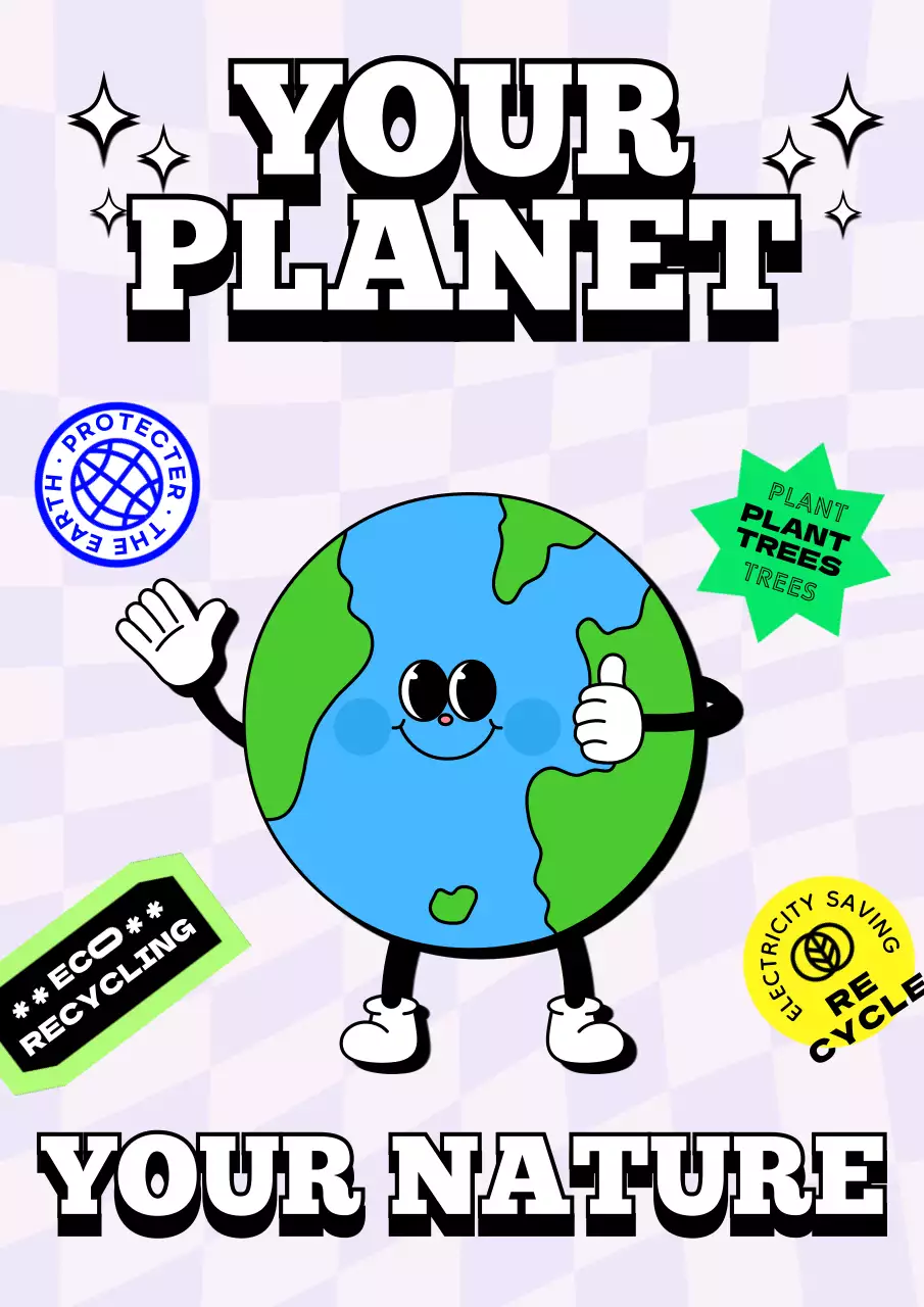 하늘색과 초록색의 캐릭터와 텍스트 강조의 환경 캠페인