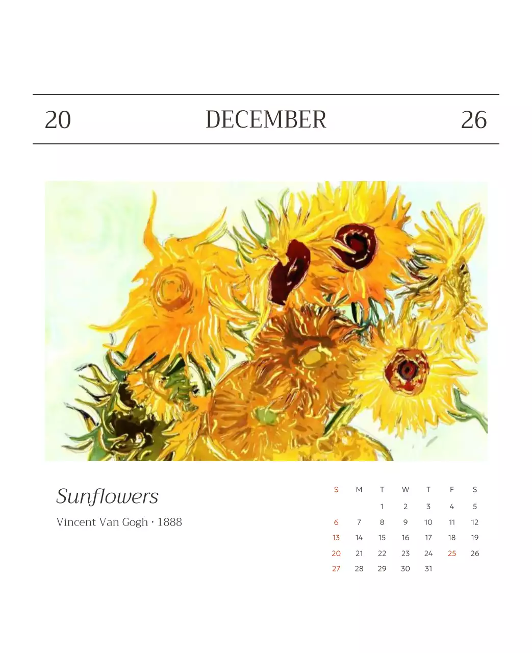 하늘색 명화 캘린더 달력