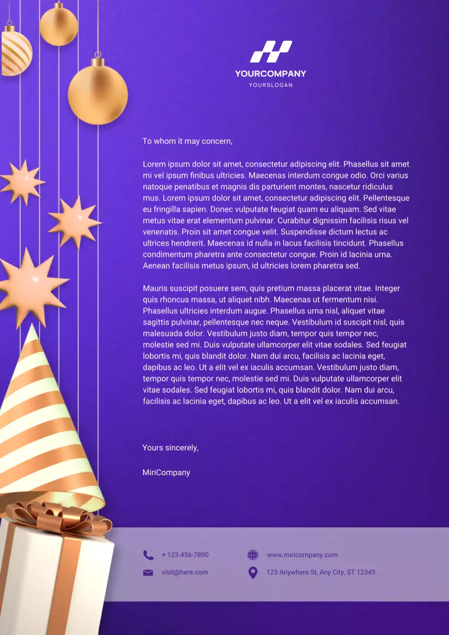 Purple 3D New Year Letterhead Poster