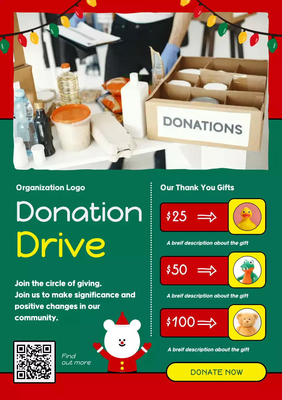 Red Modern Holiday Donation Poster