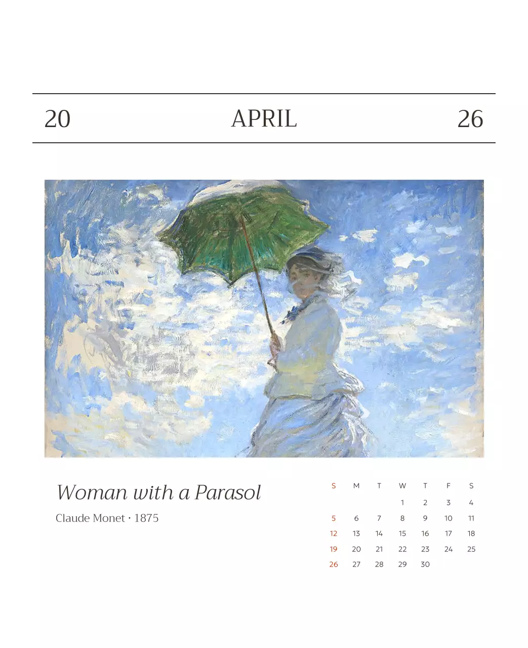 하늘색 명화 캘린더 달력