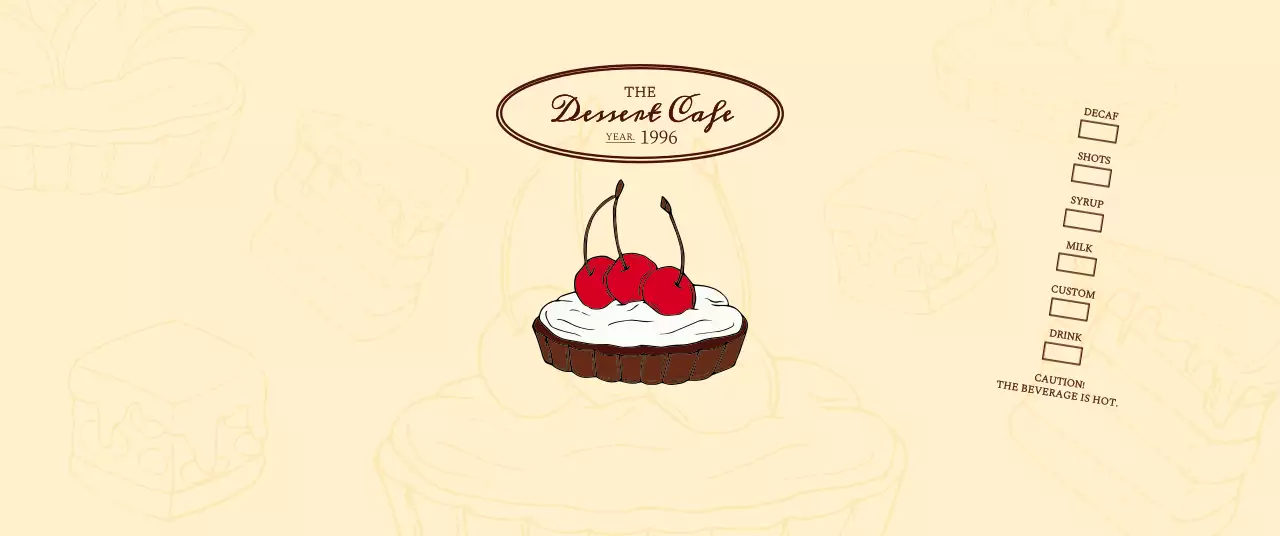 赤茶色と淡い黄色の感性的なロゴ型カフェの広報と情報案内