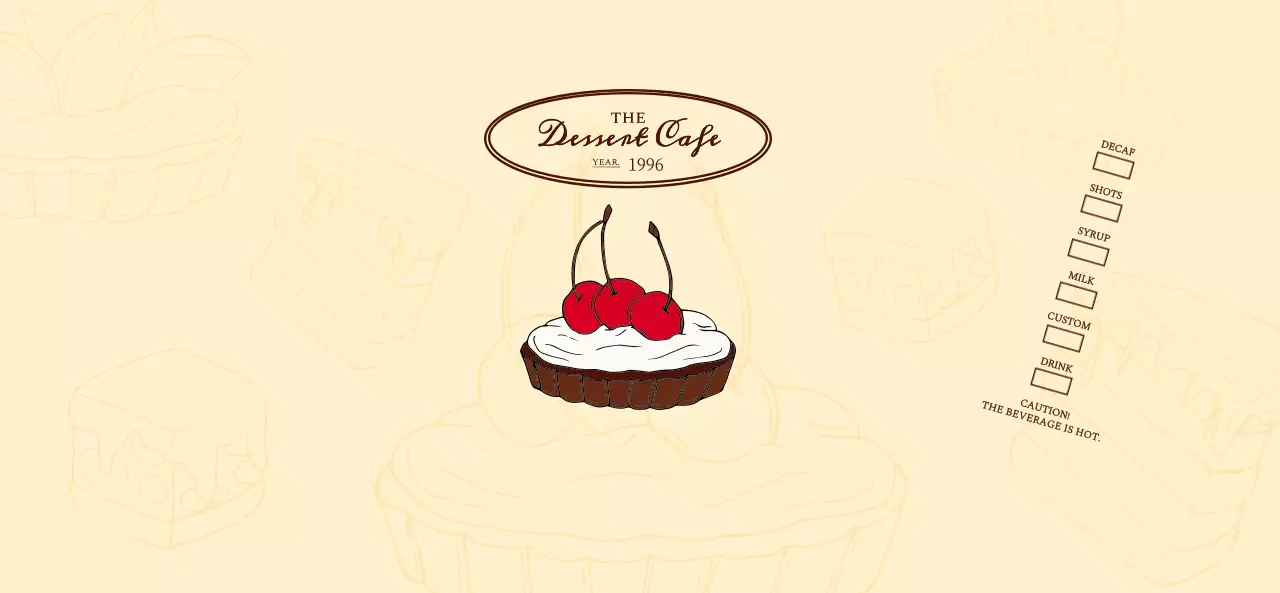 赤茶色と淡い黄色の感性的なロゴ型カフェの広報と情報案内