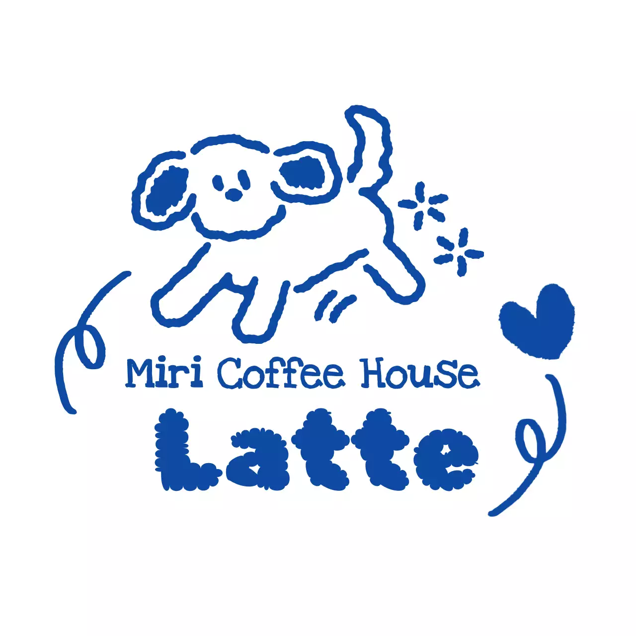青 かわいい カフェ ロゴ イラストロゴ