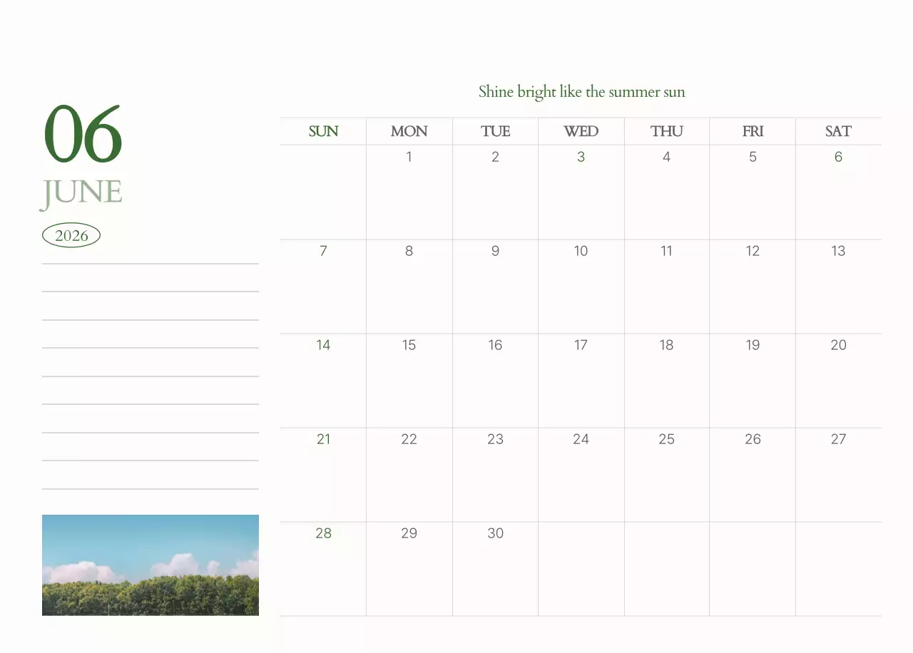 흰색 심플 캘린더 달력