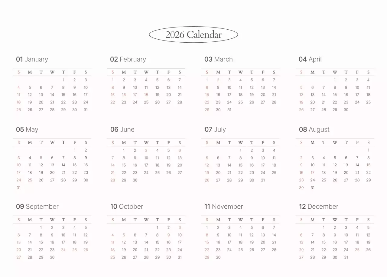 흰색 심플 캘린더 달력