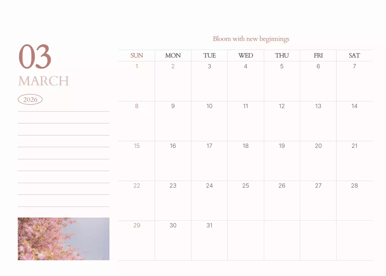 흰색 심플 캘린더 달력