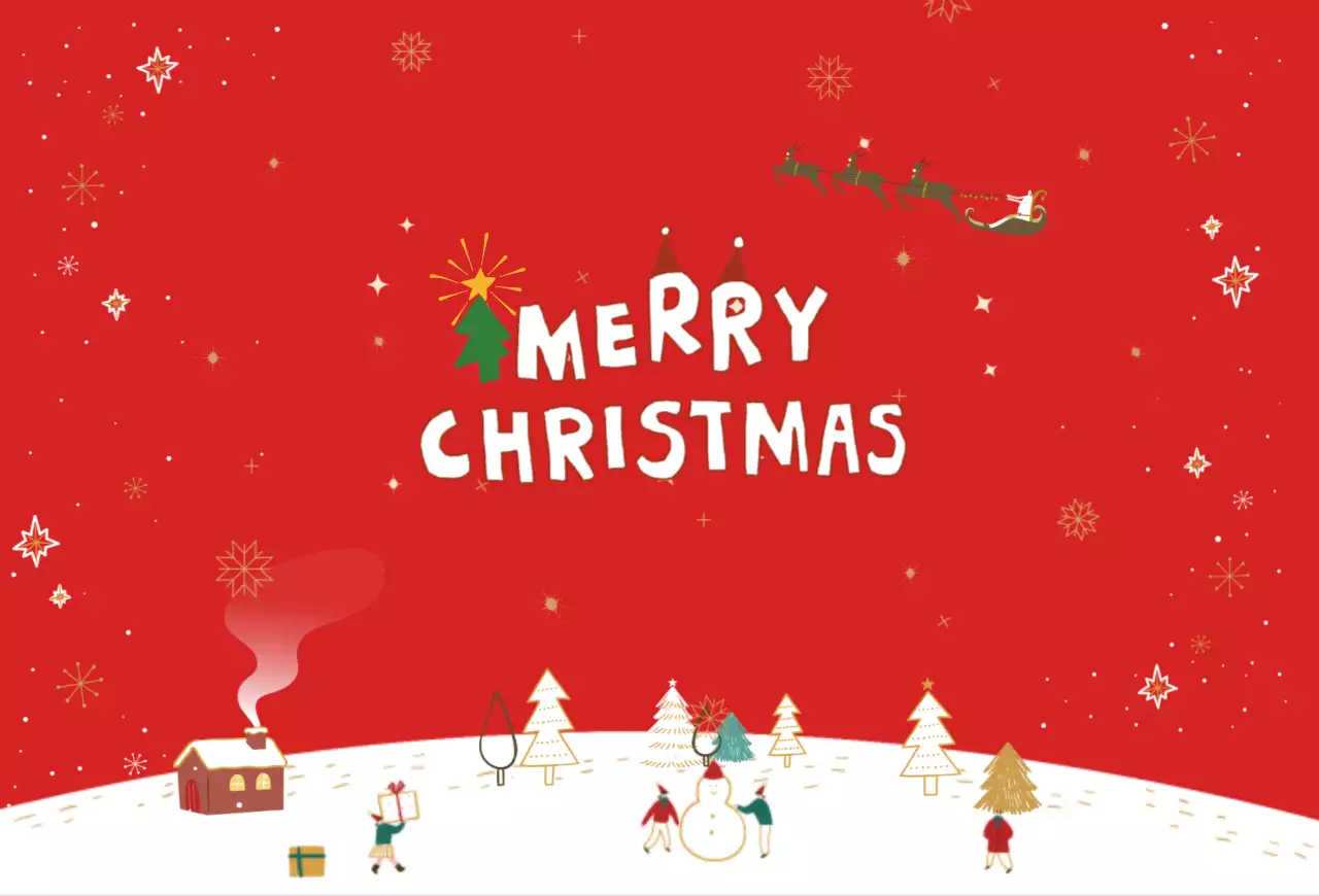 Kartu Pos Natal Merah Lucu