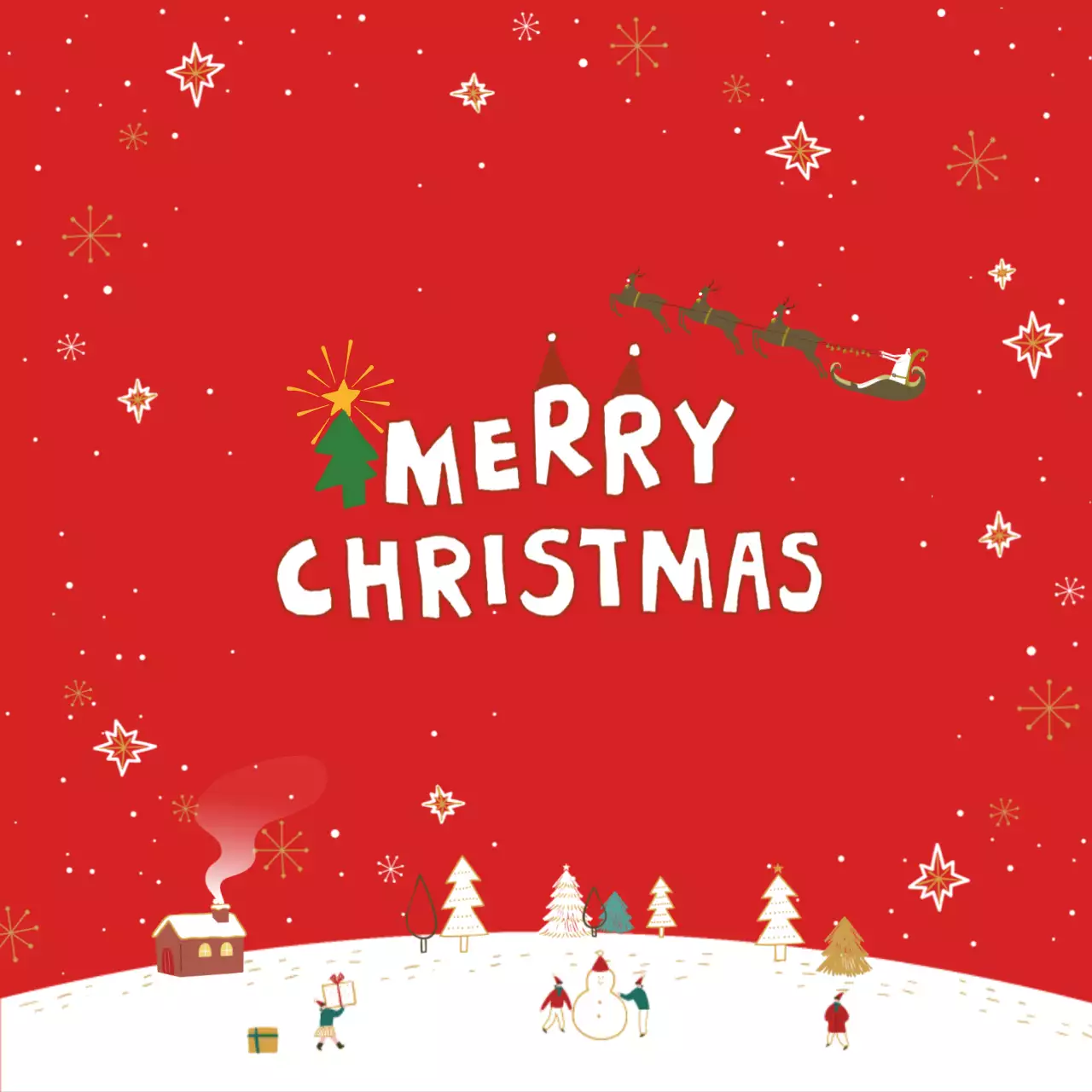 Kartu Pos Natal Merah Lucu