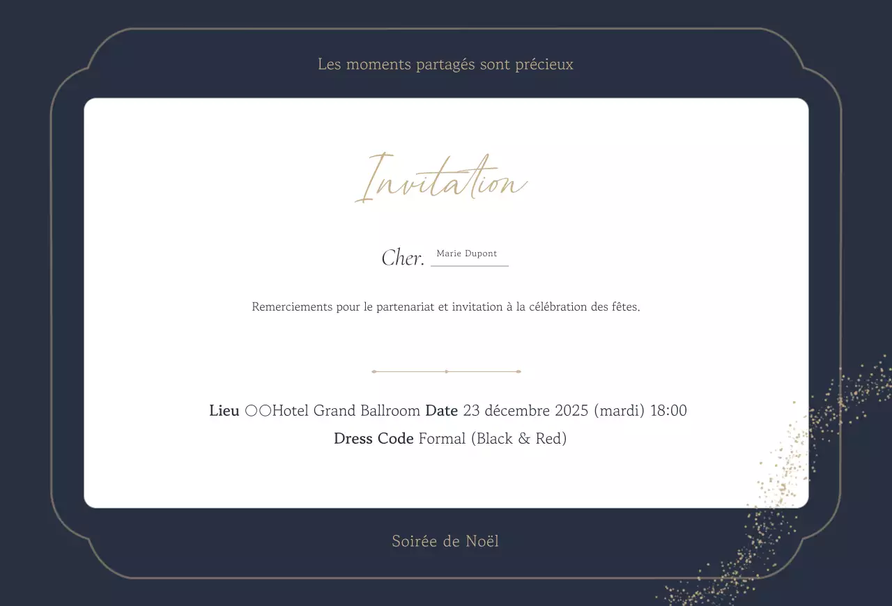 Invitation élégante bleu marine pour une fête