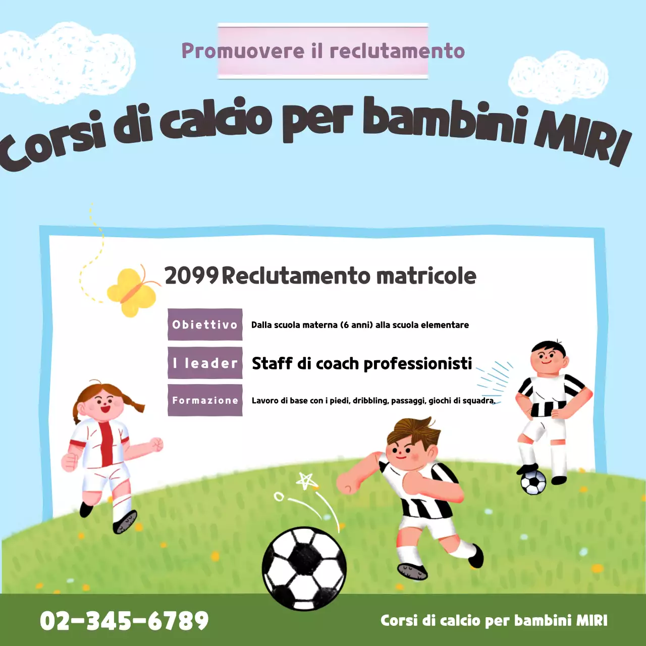 Reclutamento di calciatori carini blu cielo