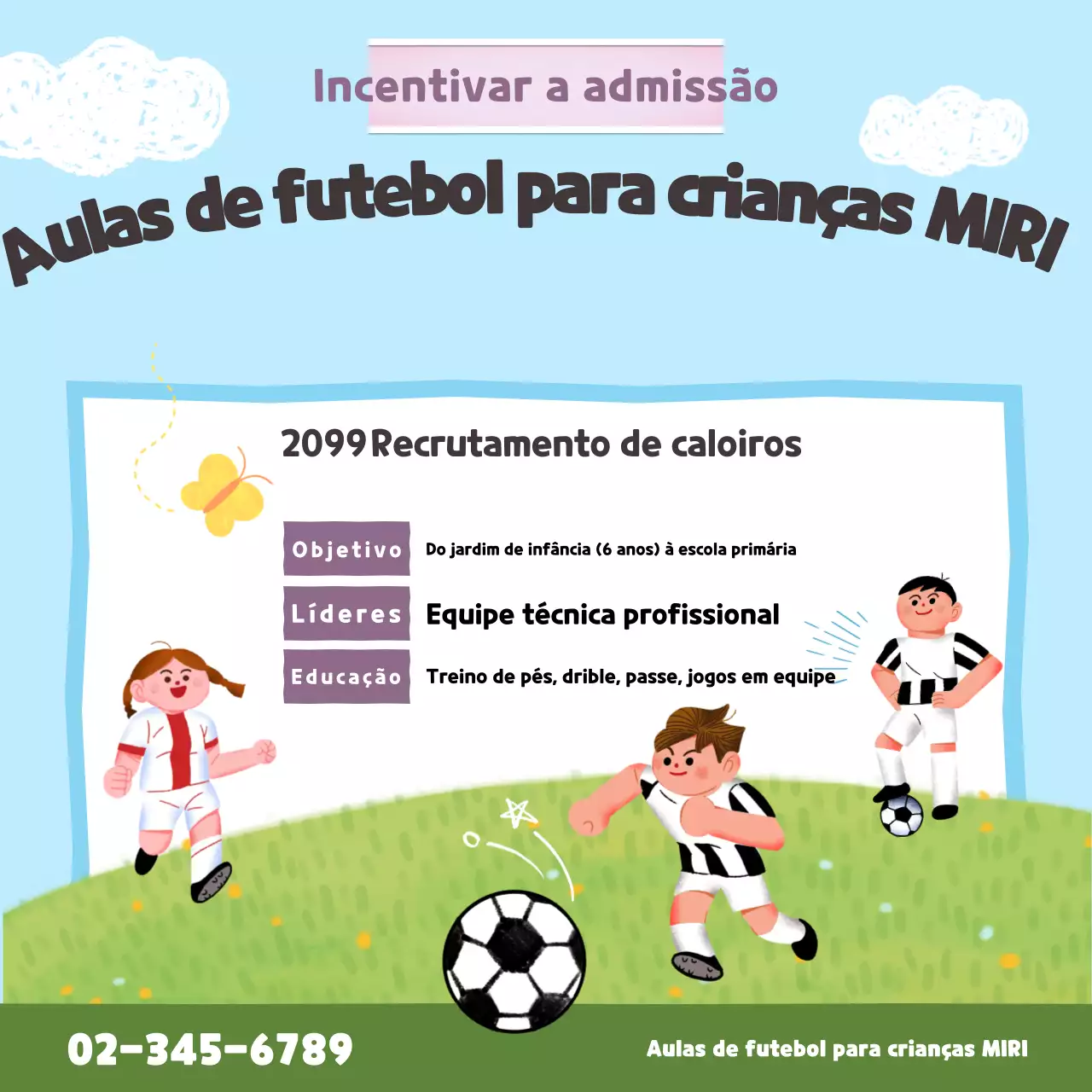 Recrutamento de futebol fofo azul celeste
