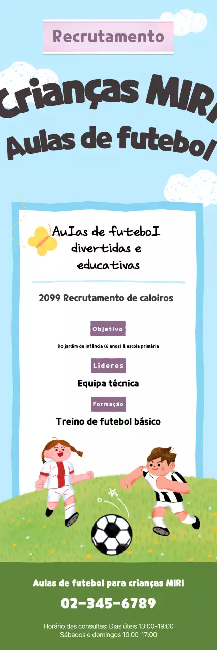 Recrutamento de futebol fofo azul celeste