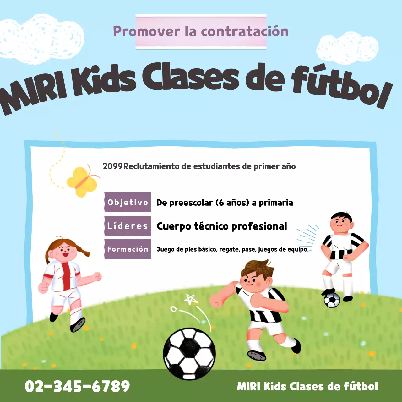 Reclutamiento de fútbol adorable en azul cielo